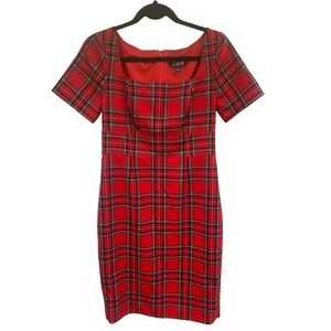 J. Crew Red Plaid Sheath Dress Short Sleeve Business Casual Women's Size M